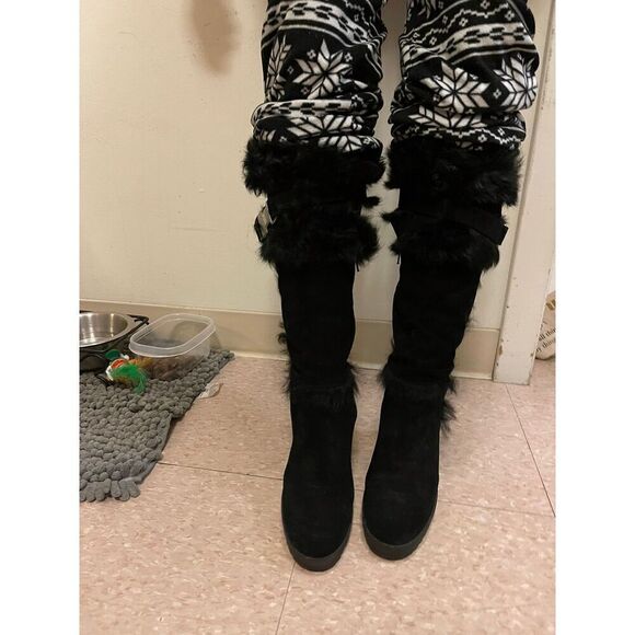 COACH shearling leather & fur Suede sharma wedge Boots p58 G04 - Picture 10 of 11